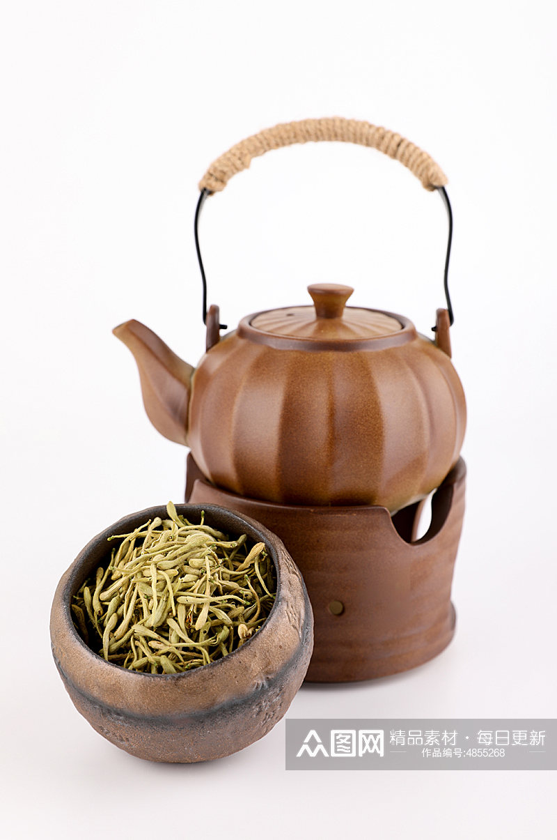 茶道茶壶金银花茶叶花茶摄影图片素材