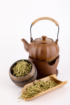 茶道茶壶金银花茶叶花茶摄影图片