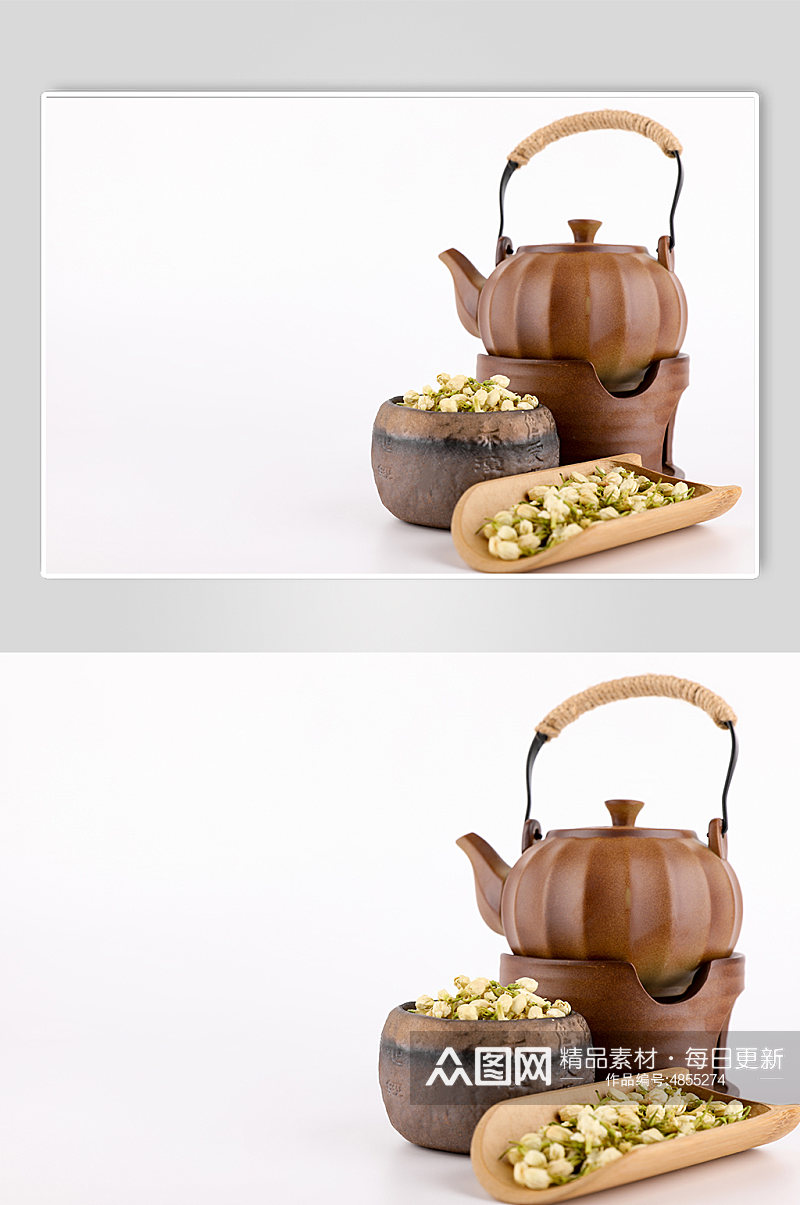 茶道茶壶茉莉花茶叶花茶摄影图片素材