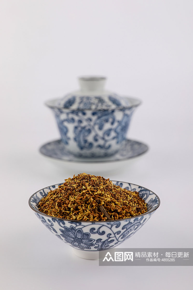 中式茶具桂花花茶茶叶摄影图片素材