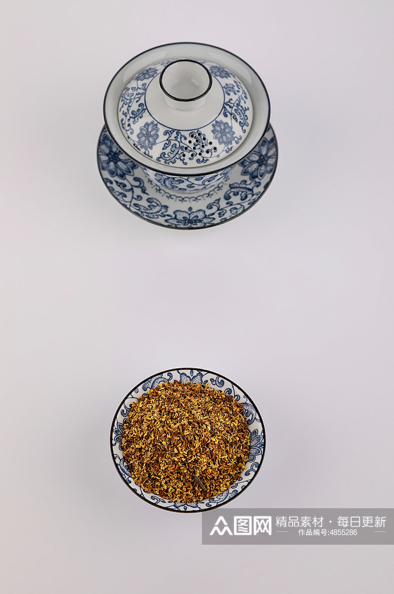 中式茶具桂花花茶茶叶摄影图片素材