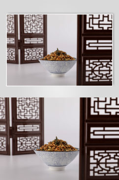 中式布景玄米茶花茶茶叶茶文化摄影图片