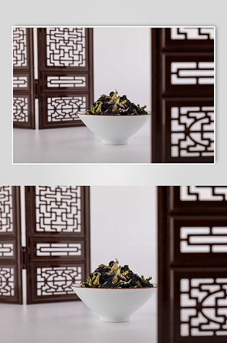 中式布景蝶豆花花茶茶叶茶文化摄影图片