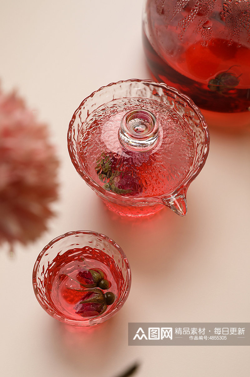 玻璃茶具玫瑰茄玫瑰花茶茶叶摄影图片素材