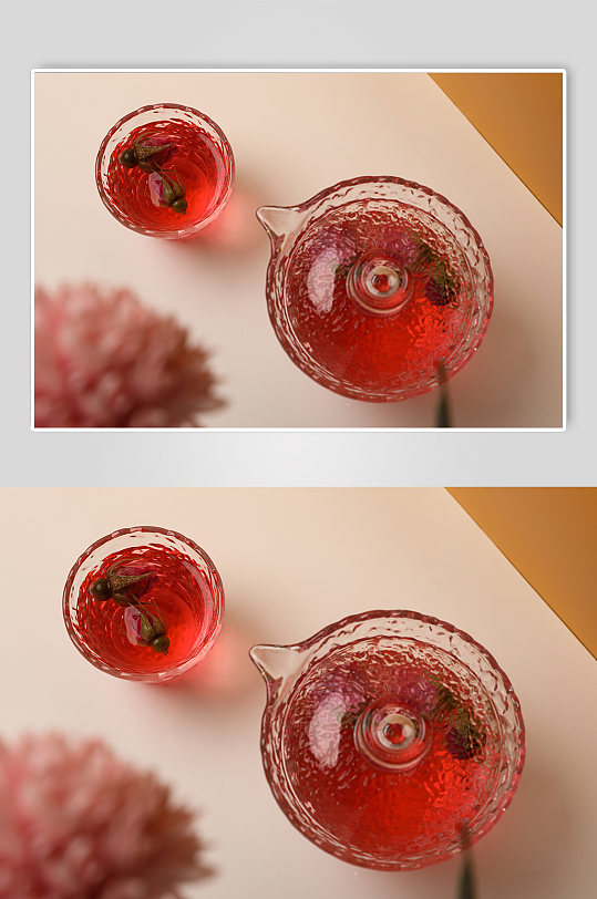 玻璃茶具玫瑰茄玫瑰花茶茶叶摄影图片