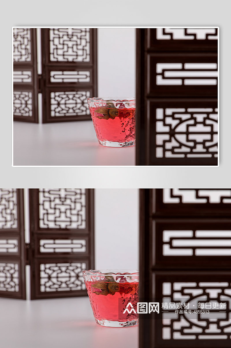 中式布景玫瑰茄花茶茶叶茶文化摄影图片素材