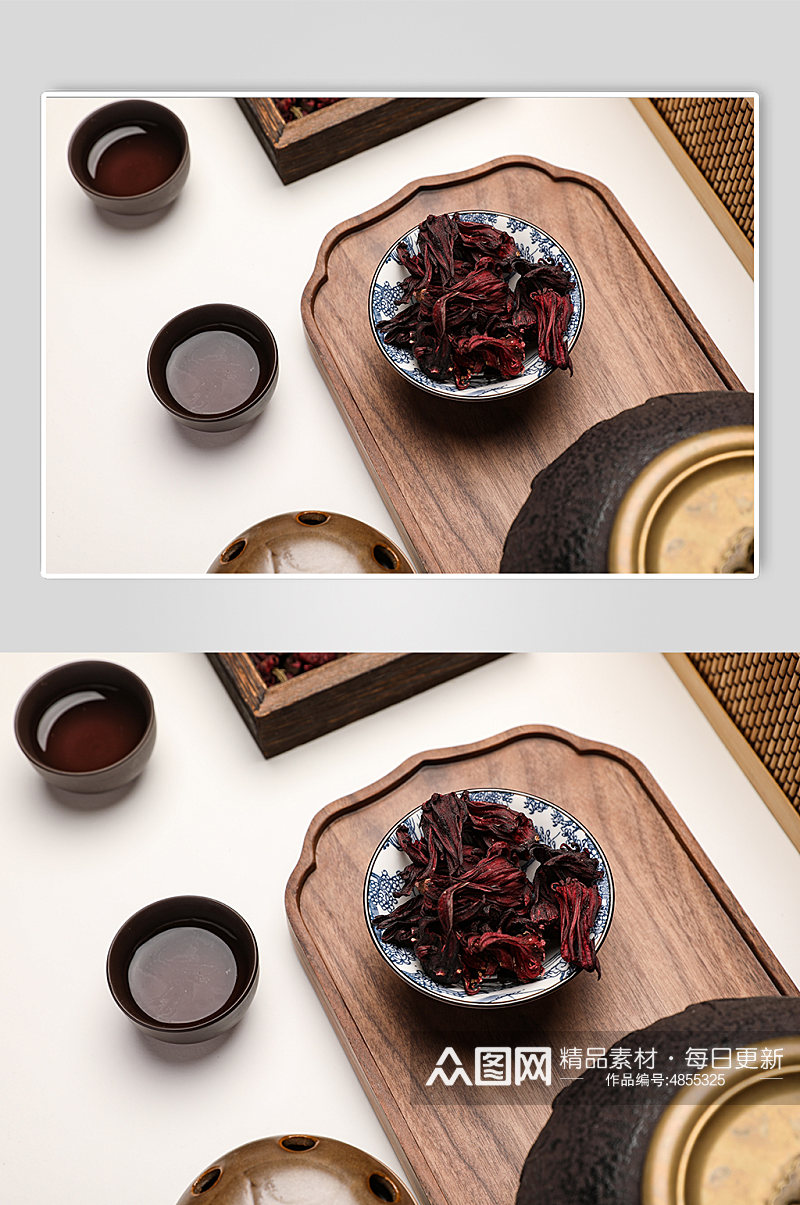 中式布景玫瑰茄花茶叶茶艺茶文化摄影图片素材