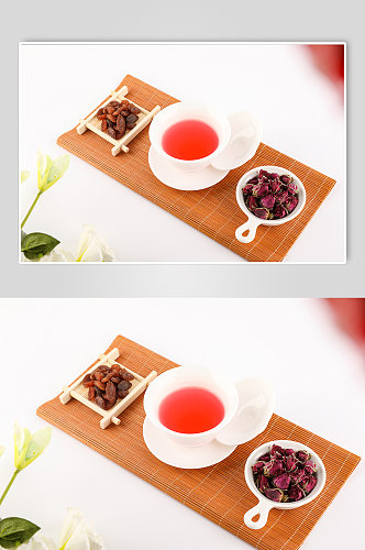 冲泡玫瑰茄花茶茶叶茶道摄影图片