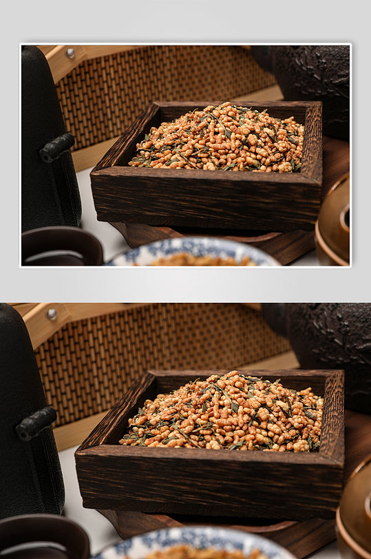 木制托盘玄米茶糙米茶花茶茶叶摄影图片