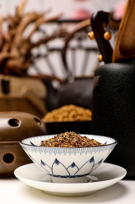 中式布景桂花茶饮花茶茶文化摄影图片