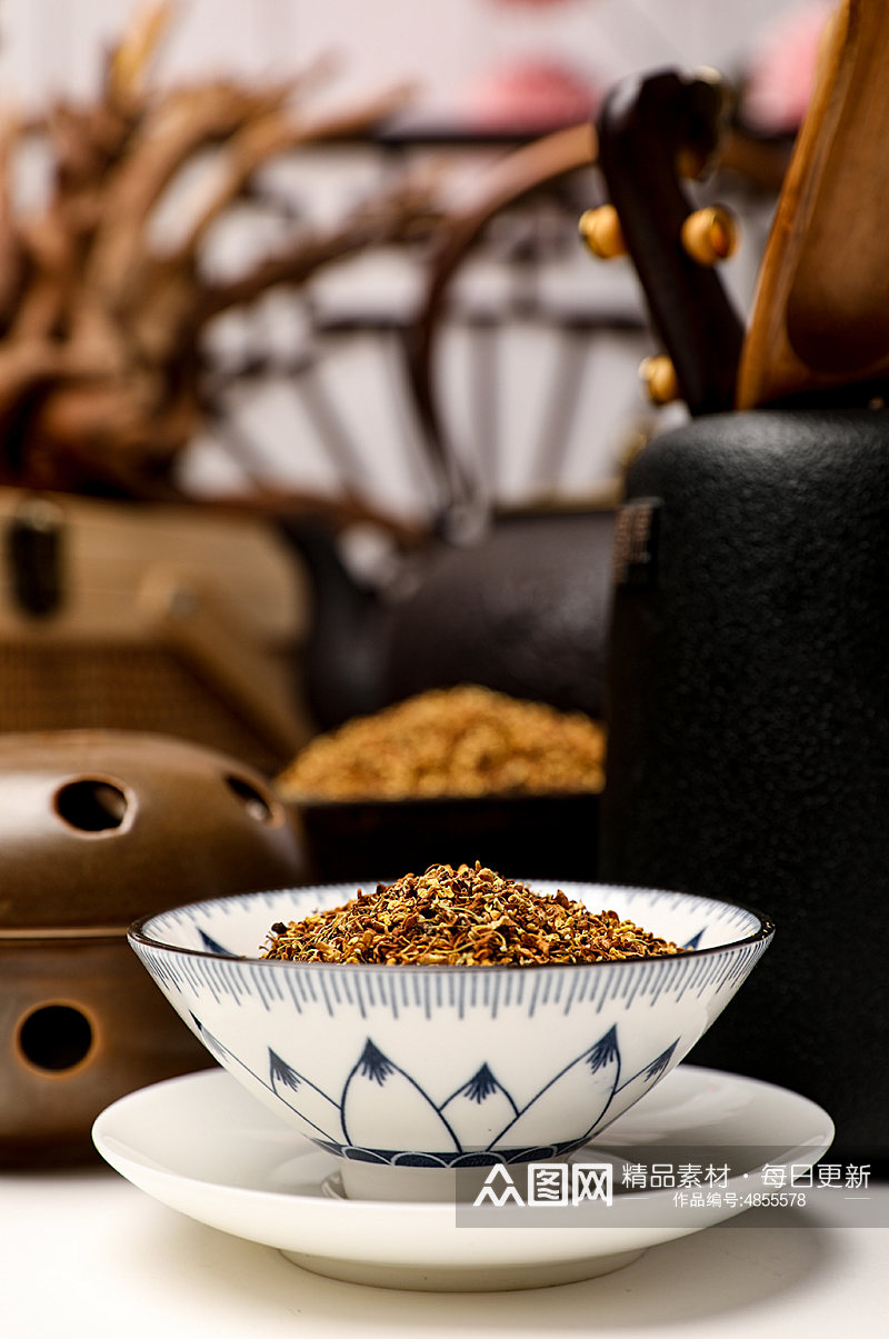 中式布景桂花茶饮花茶茶文化摄影图片素材
