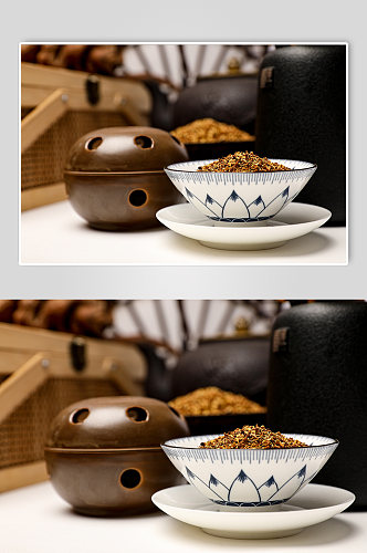 中式布景桂花茶饮花茶茶文化摄影图片