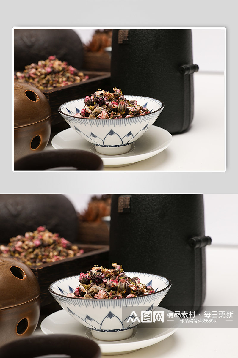 中式布景桃花茶饮花茶茶文化摄影图片素材
