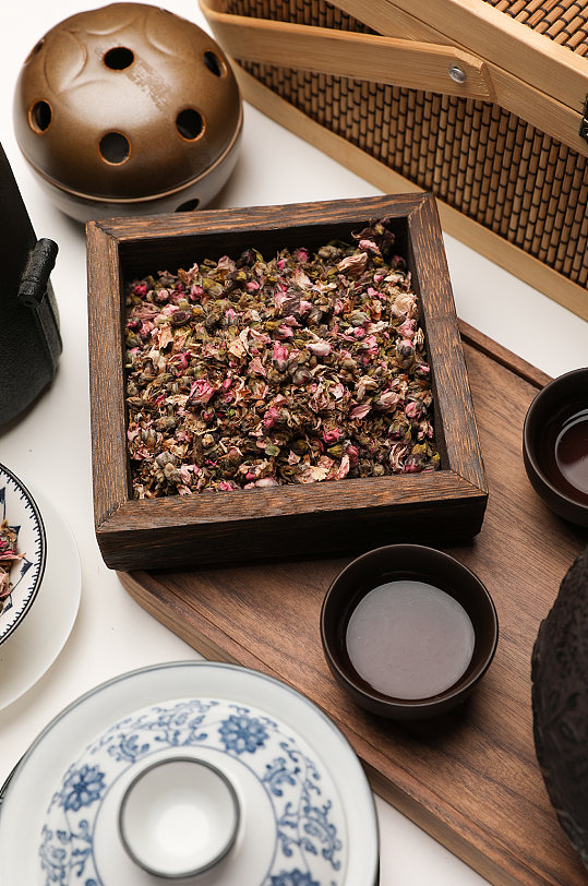 中式布景桃花茶饮花茶茶文化摄影图片
