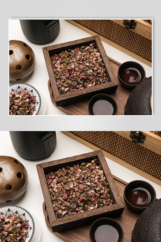 中式布景桃花茶饮花茶茶文化摄影图片