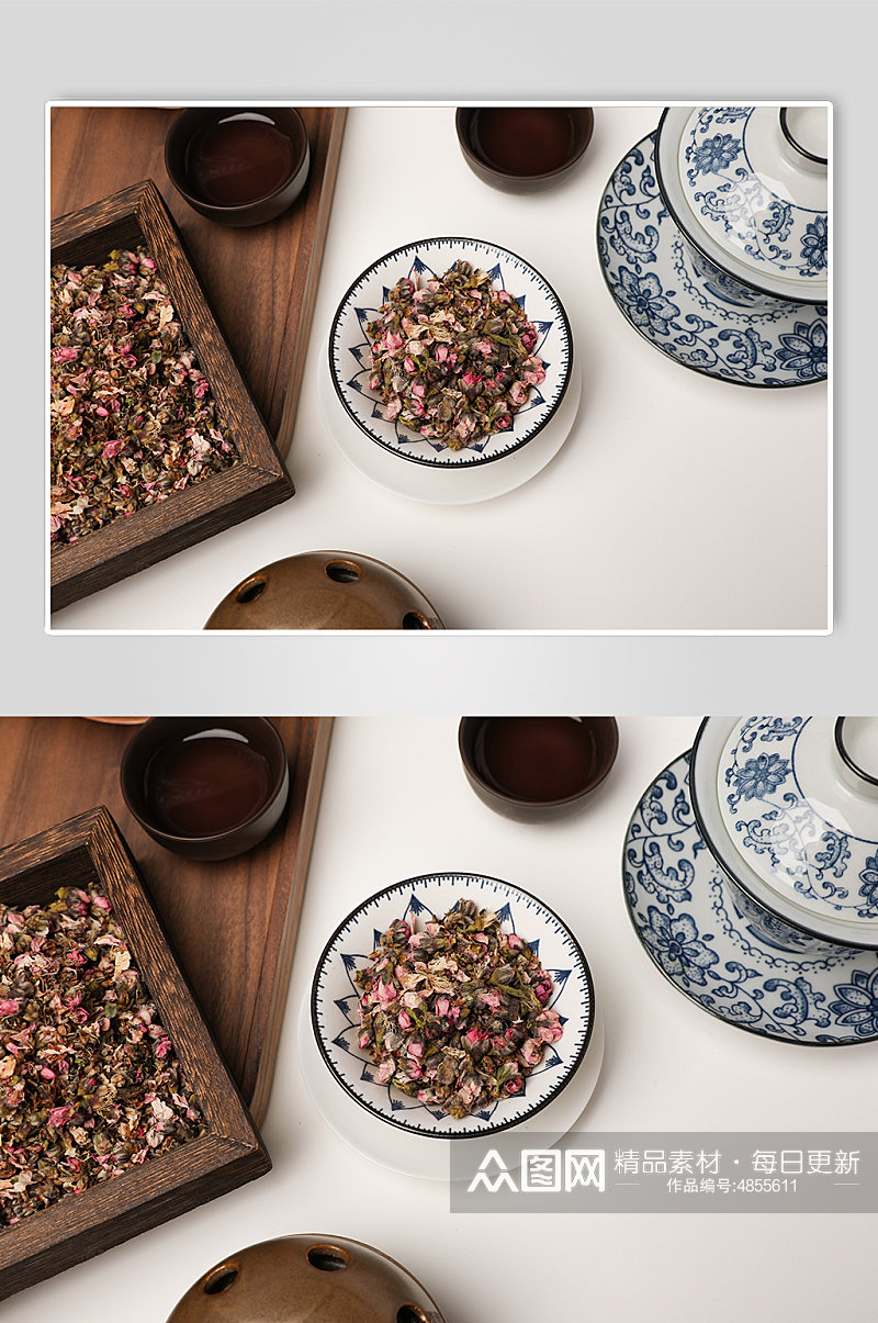 中式布景桃花茶饮花茶茶文化摄影图片素材