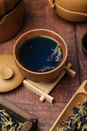 中式布景蝶豆花茶饮花茶茶文化摄影图片