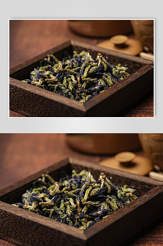 中式布景蝶豆花茶饮花茶茶文化摄影图片