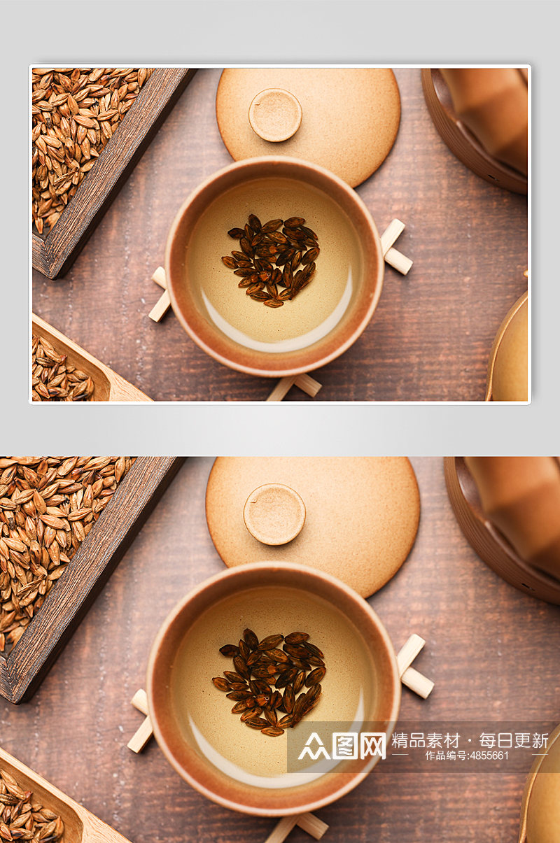 中式布景大麦茶苦茶花茶茶文化摄影图片素材