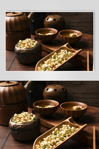 中式布景茉莉花花茶茶叶茶文化摄影图片