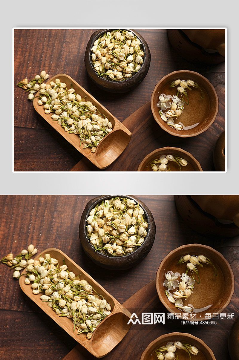 中式布景茉莉花花茶茶叶茶文化摄影图片素材