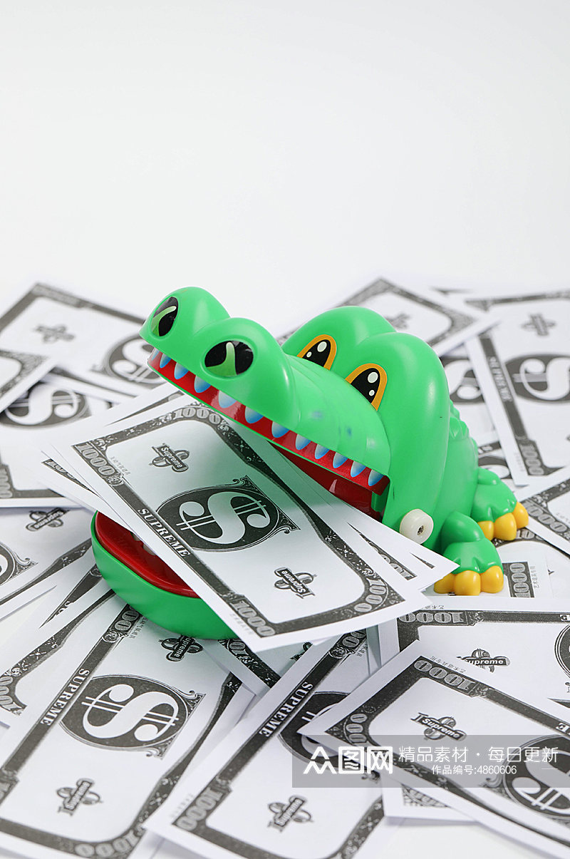 玩具鳄鱼储蓄货币金融保险物品摄影图片素材