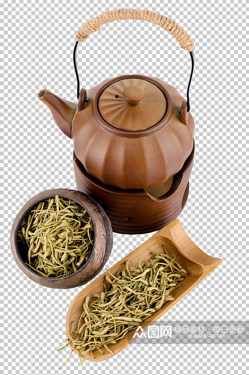金银花茶煮茶茶文化花茶PNG免抠摄影图素材