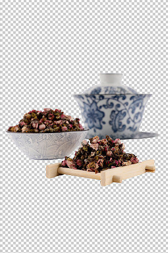 青花瓷茶杯桃花茶花茶PNG免抠摄影图