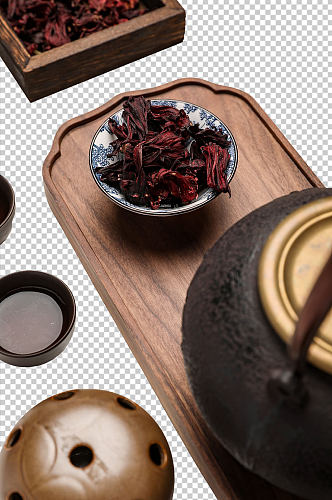 茶具玫瑰茄茶文化花茶PNG免抠摄影图