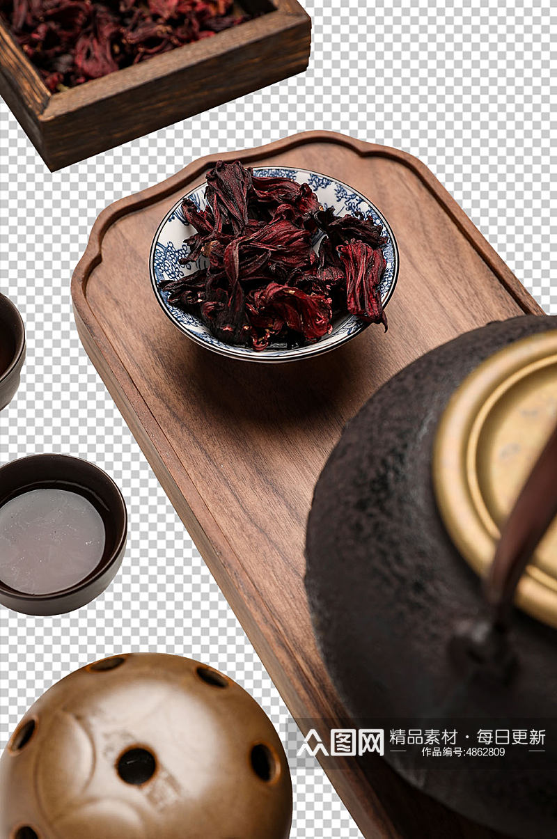 茶具玫瑰茄茶文化花茶PNG免抠摄影图素材