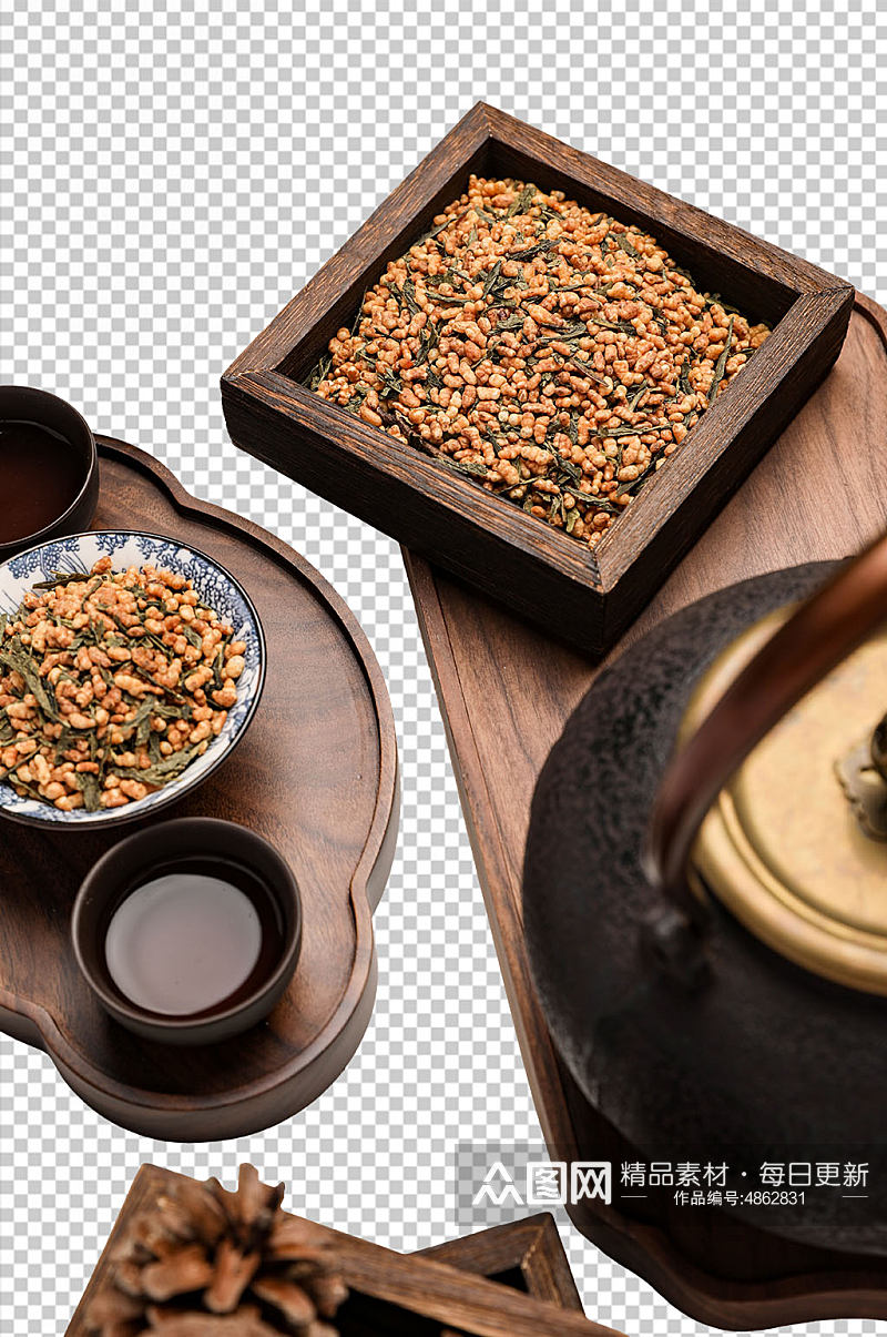 中式布景玄米茶茶文化花茶PNG免抠摄影图素材
