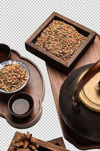 中式布景玄米茶茶文化花茶PNG免抠摄影图
