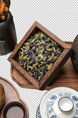 茶托蝶豆花茶茶文化花茶PNG免抠摄影图