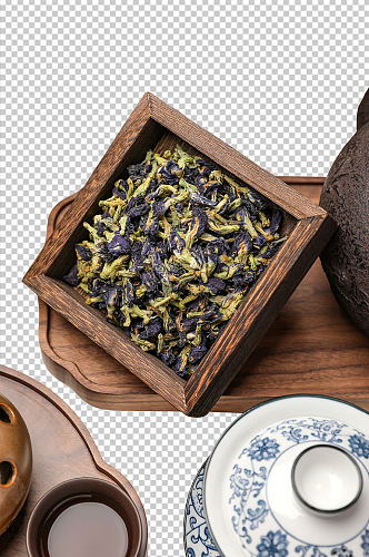 茶托蝶豆花茶茶文化花茶PNG免抠摄影图