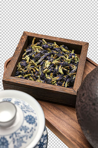 茶托蝶豆花茶茶文化花茶PNG免抠摄影图