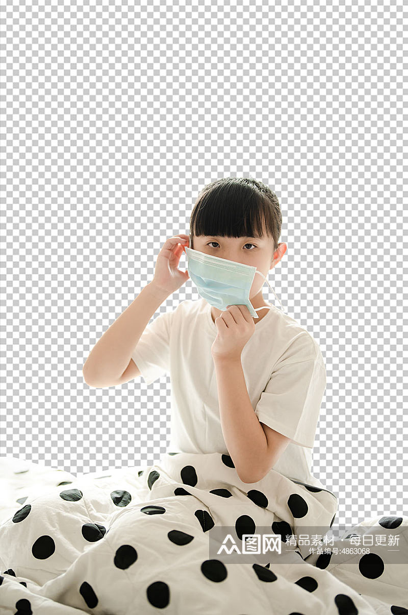 女孩戴口罩春季预防流感PNG免抠摄影图素材