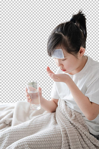 女孩吃药春季预防感冒流感PNG免抠摄影图