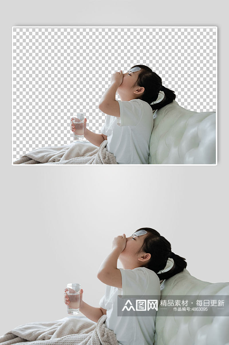 女孩吃药春季预防感冒流感PNG免抠摄影图素材