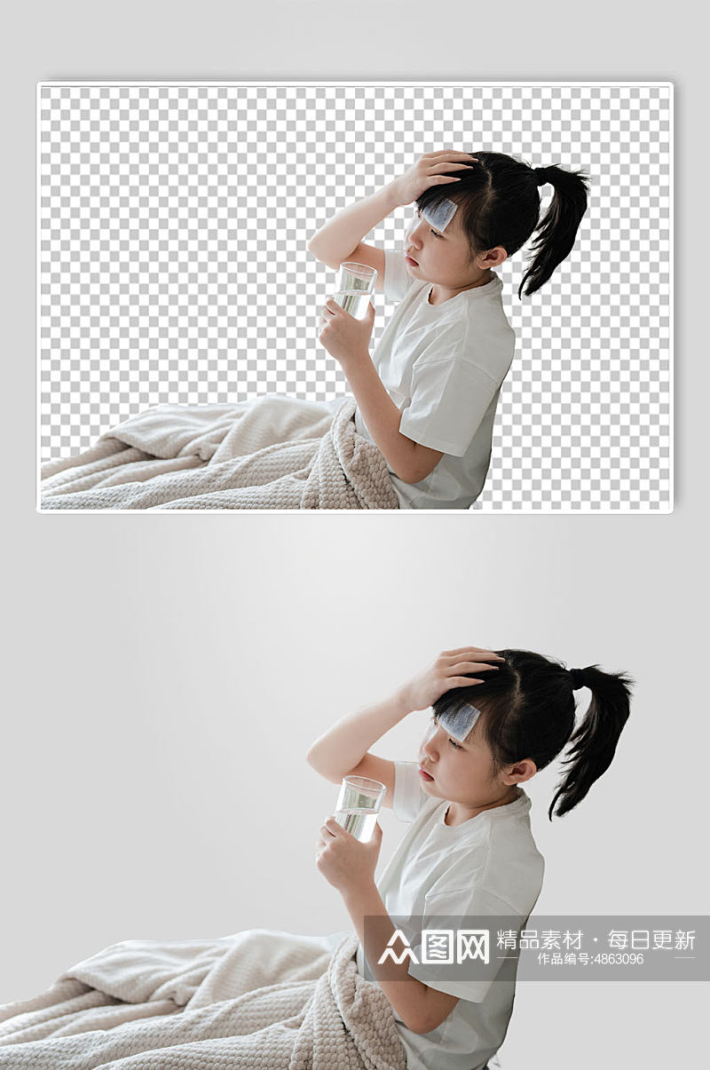 女孩喝水春季预防感冒流感PNG免抠摄影图素材