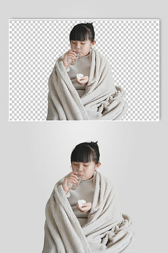 女孩喝水春季预防感冒流感PNG免抠摄影图