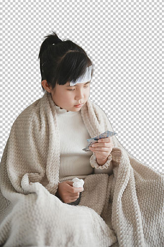 女孩吃药春季预防感冒流感PNG免抠摄影图
