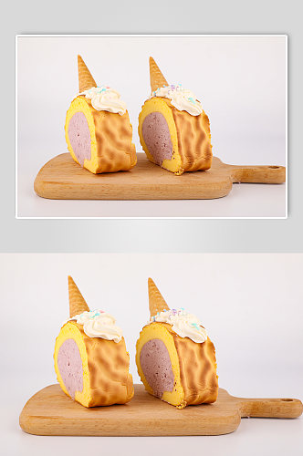 独角兽虎皮蛋糕卷芋泥美食西点甜点摄影图片