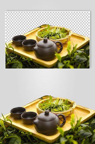 春茶箩筐嫩芽茶叶新茶茶道PNG免抠摄影图