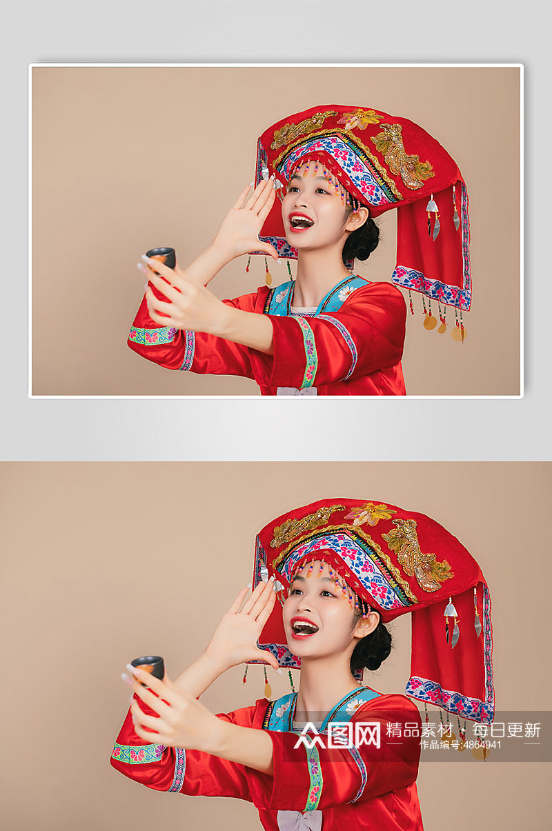 三月三壮族少数民族服饰女性人物摄影图片素材