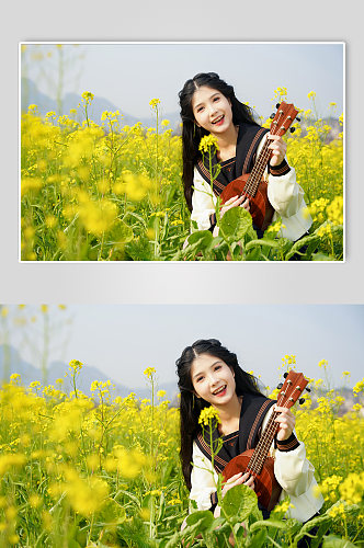 木琴清新少女春季花季油菜花人物摄影图片