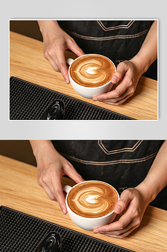 咖啡店饮品拉花拿铁咖啡摄影图片