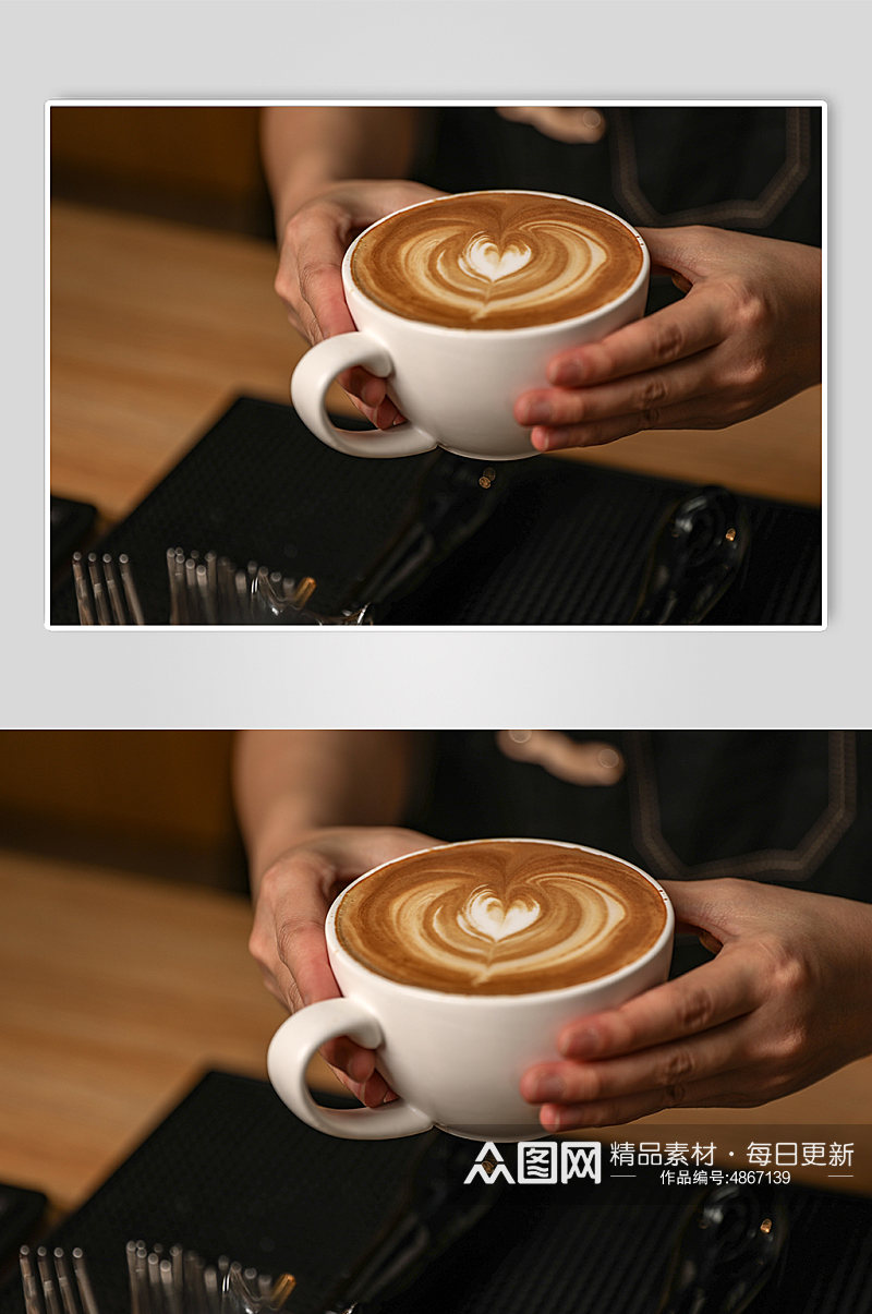 咖啡店饮品拉花拿铁咖啡摄影图片素材