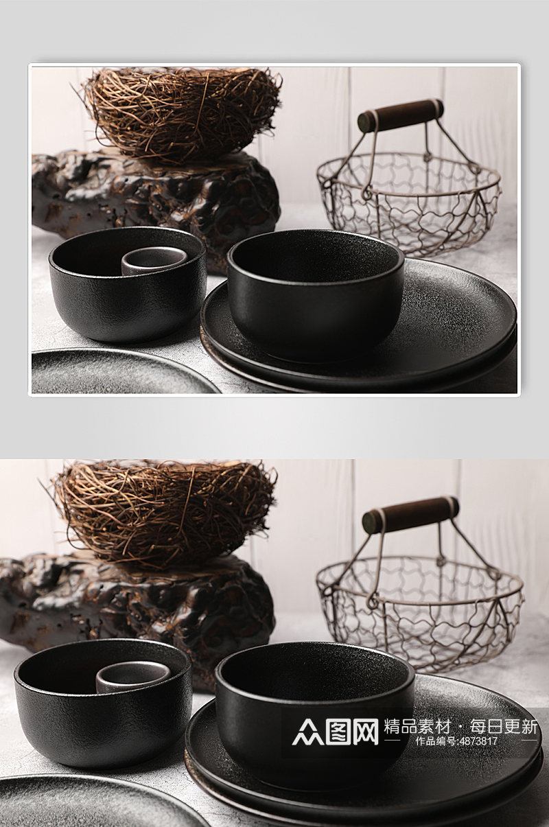 日式复古磨砂陶瓷碗沙拉碗摄影图片素材