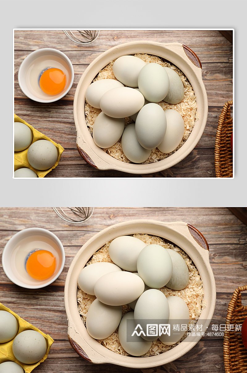 碗装新鲜营养健康鸭蛋蛋类食品摄影图片素材
