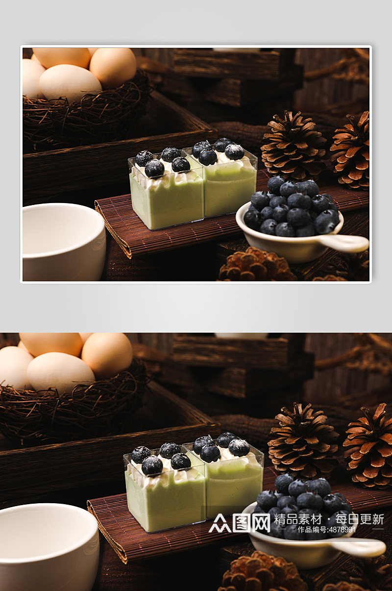 简洁棕色松果蓝莓蛋糕甜品美食摄影图片素材